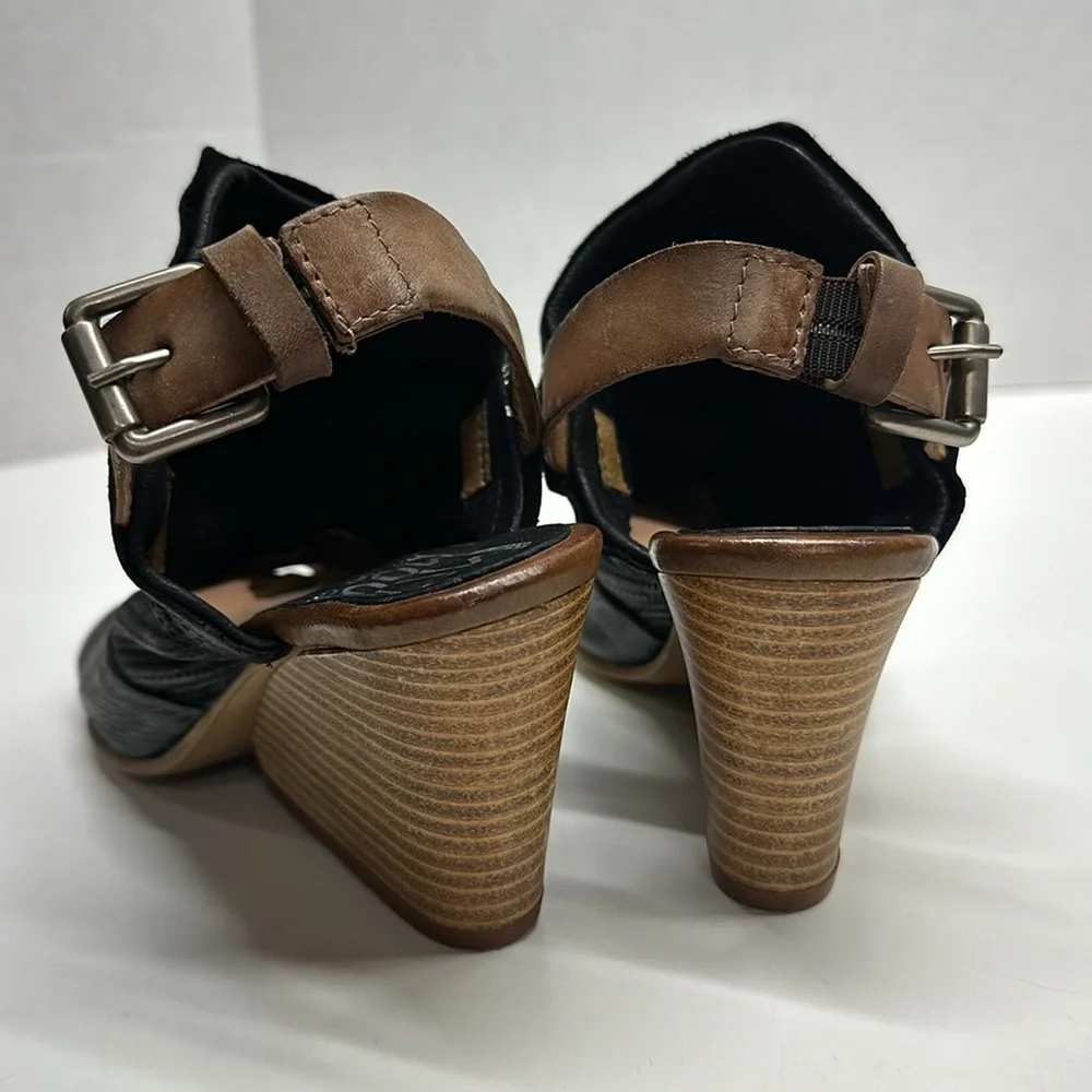 Miz Mooz Kona Wedge Sandal Shoes Open Toe Slingback Leather Black Size EU 36 6